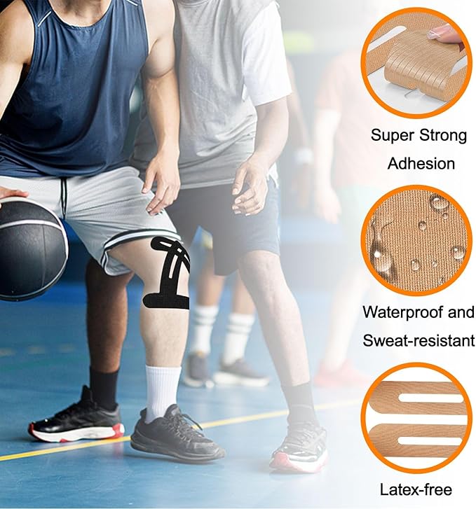 Precut Kinesiology Tape for Knees,15-30 Pcs – Elastic Knee Support & Stability, Pain Relief – Waterproof, Breathable, Hypoallergenic Athletic Tape