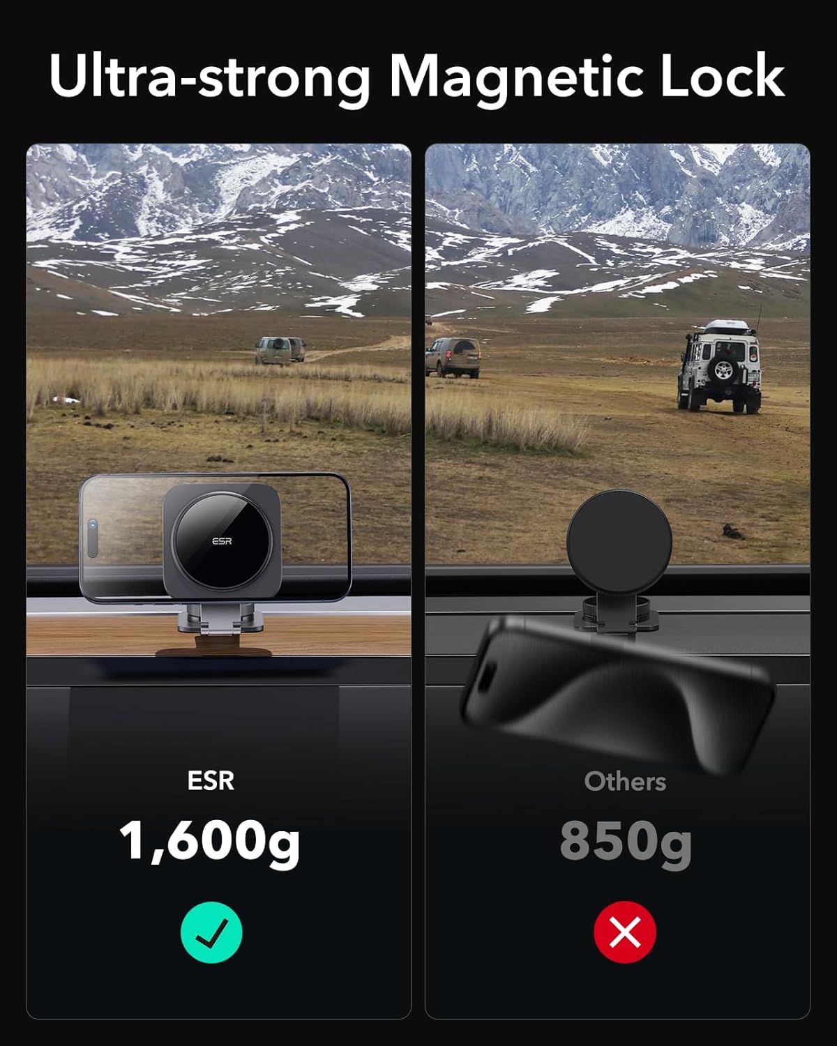 ESR for MagSafe Car Mount Charger, Foldable Dashboard Magnetic Wireless Car Charger for Tesla, for MagSafe Charging, Tesla Touchscreen Car Phone Holder for iPhone 16/15/14/13/12, S25,Strong Magnets