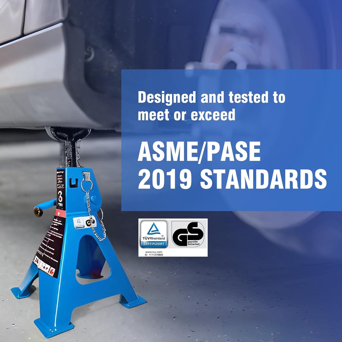 Car Jack Stands 3 Ton with Double Locking and Large Foot Base for Lifting Cars,SUVS,MPVS, Heavy Duty Steel, 6600 lb Capacity, 1 Pair, Blue