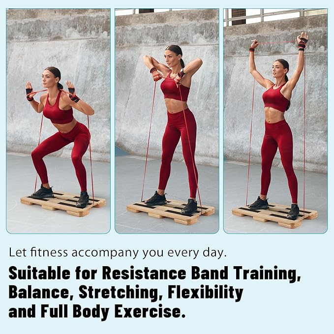 Wooden Exercise Board, Resistance Band Foot Plate with Non-slip Design, Wood Fitness Board for Resistance Band Training, Workout Bands, Balance, Stretching, Flexibility Exercise Home Gym