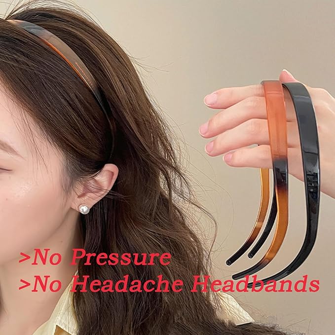6 Pack Headbands Designed for Eyewear,Flex No Pressure Headbands for Women Fashion Comfortable Plastic Headbands with Teeth-Bright Surface