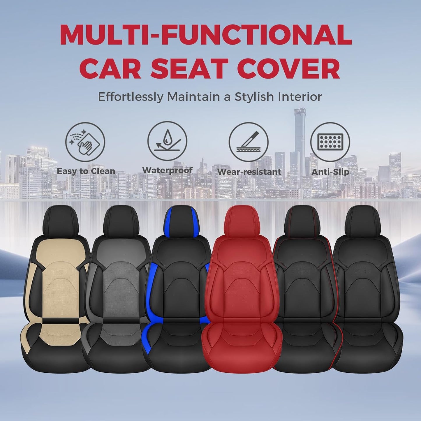 FREESOO Car Seat Covers Front Seats 2PCs,Waterproof Automotive Seat Covers, Leather Cars Interior Covers, Seats Protection Universal fit Babies & Adult (WineRed)