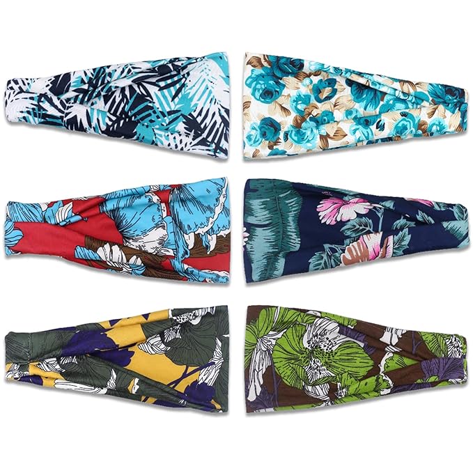 IVARYSS Headbands for Women, Non-Slip, Premium Stretchy Head Bands Hair Accessories,Wear for Yoga, Fashion, Working Out, Travel or Running, 6 Pack, Floral