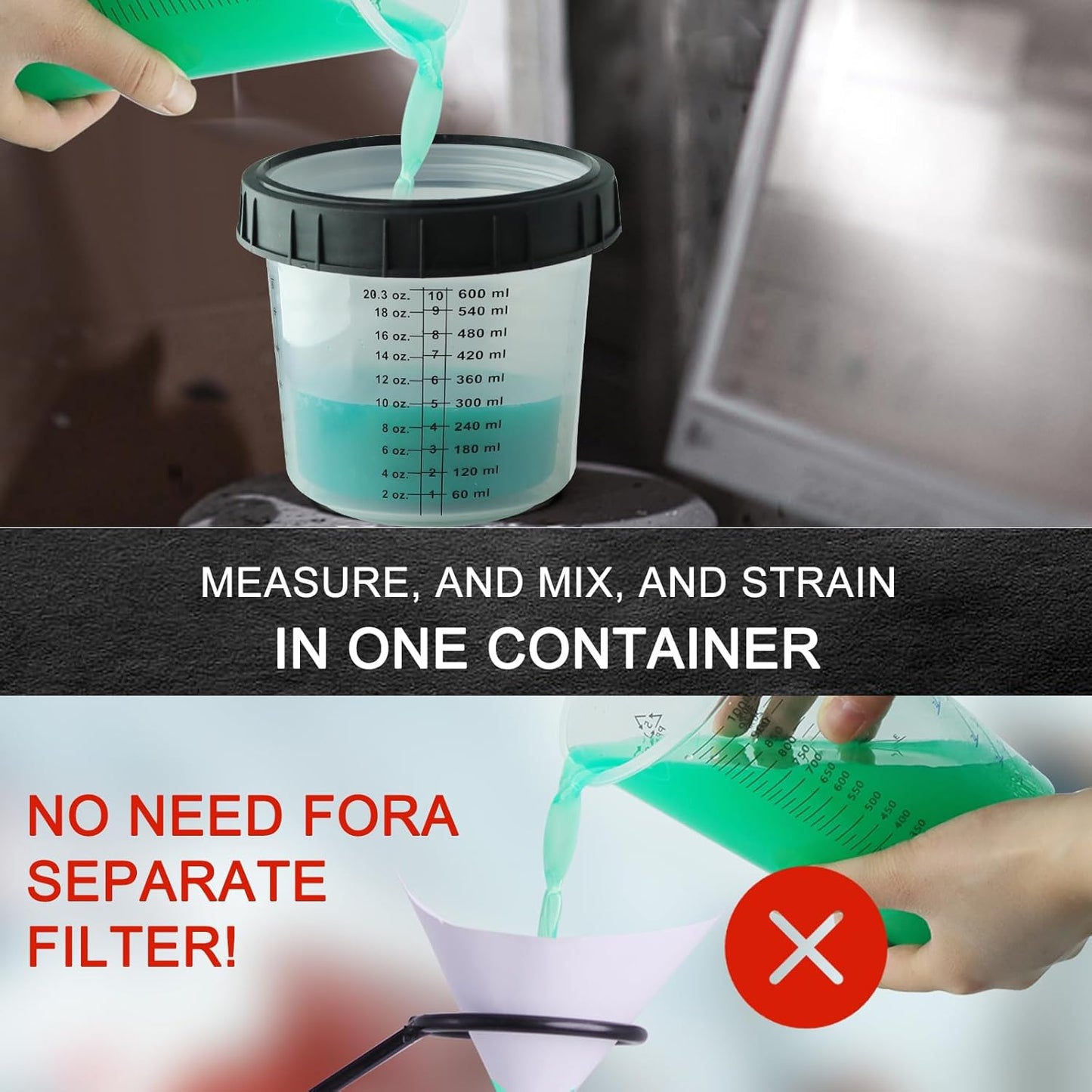 Disposable Paint Mixing Cup Kit,HVLP Paint Sprayer Gun Mixing Cups 20 Ounce (600ml) Kit with 10 Cups and Lids System, 2 Plugs and 1 Hard Cup with Retainer Ring, 1 Cup Adapter,Paint Stirrer (10)