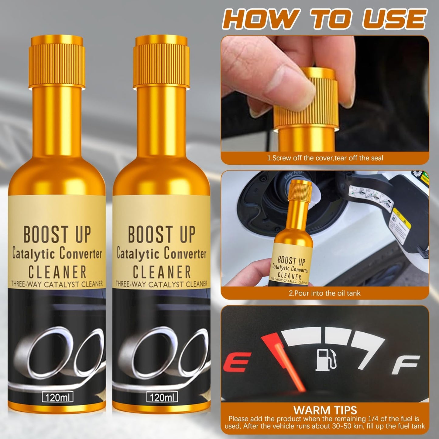 2Pcs Catalytic Converter Cleaner, Auto Parts Engine Auto Parts Engine Cleaner, Pipe Carbon Removal Cleaner Treatment Additive Oil, Fuel System Treatment Oil Additive for Gas and Diesel Car (120 ml)
