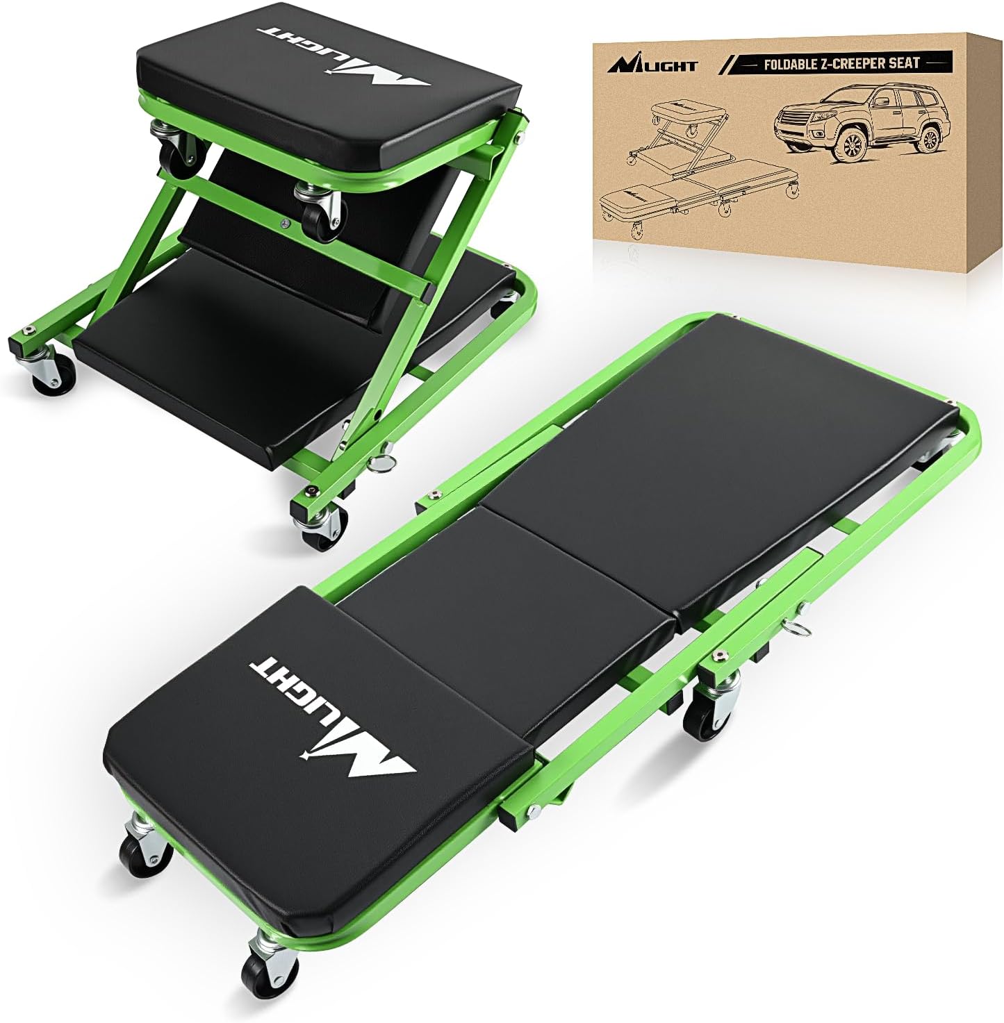 Nilight 36" Z Creeper - 2-in-1 Rolling Folding Car Seat, 36 inches Adjustable Roller Garage Chair Lay Down or Sit, 330LBS Capacity, Green Black