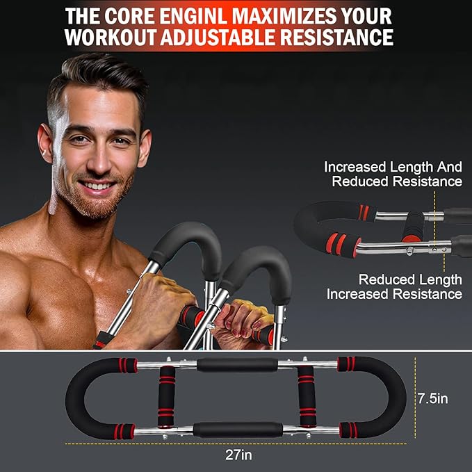 Latest-Gen Twister Arm Trainer, 40-100lb Adjustable Power Spring Workout Bar, Forearm Triceps Chest Exerciser Strengthener, Detachable Portable Home Fitness Equipment for Enhancing Upper Body Muscle