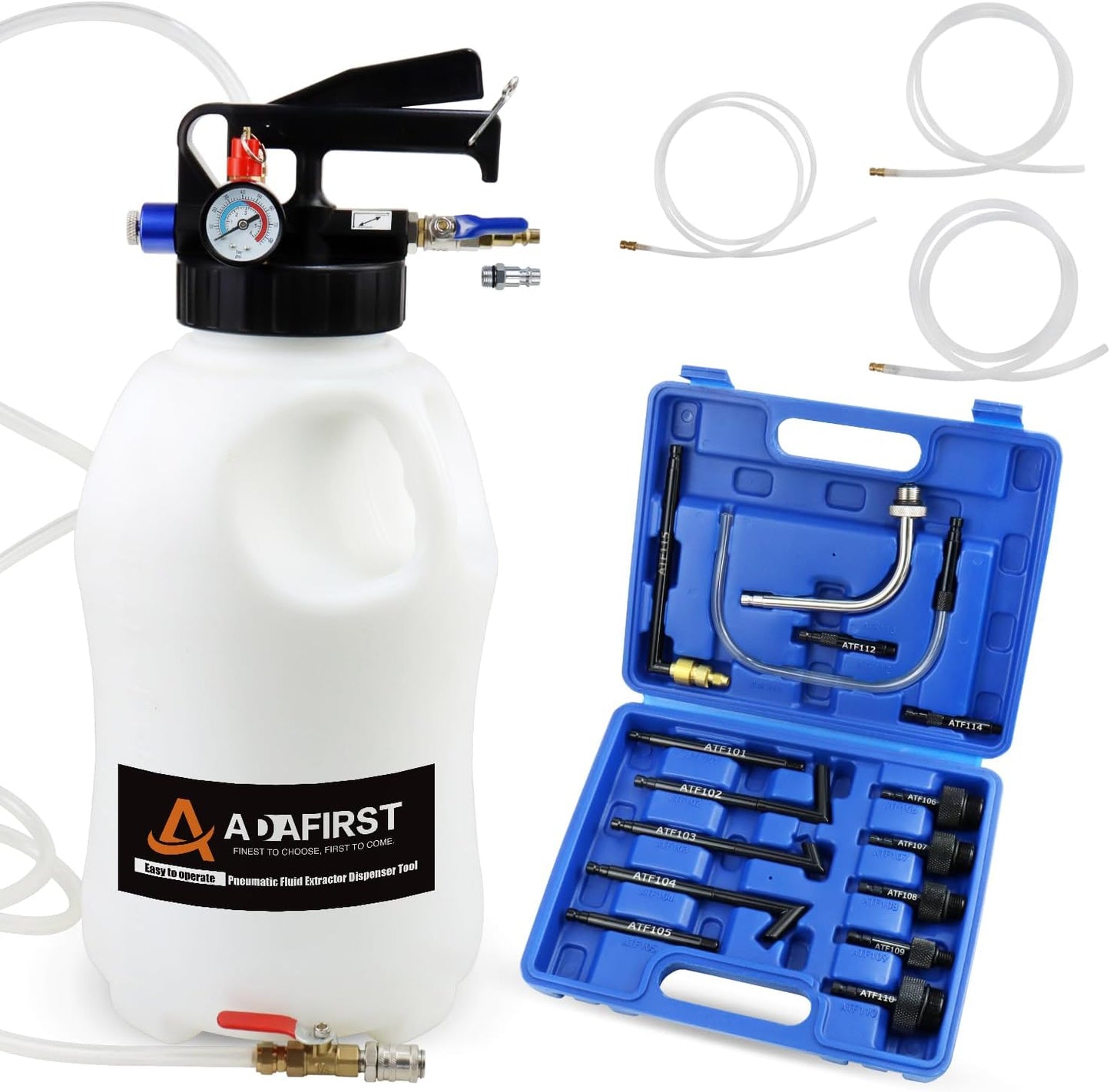 Transmission Fluid Transfer Pump Kit, 10L Pneumatic Fluid Extractor and Dispenser Tool with Adapter for ATF Fill, Gear Oil Refill, Differential Oil, Garage and Shop Fluid Evacuator and Filler