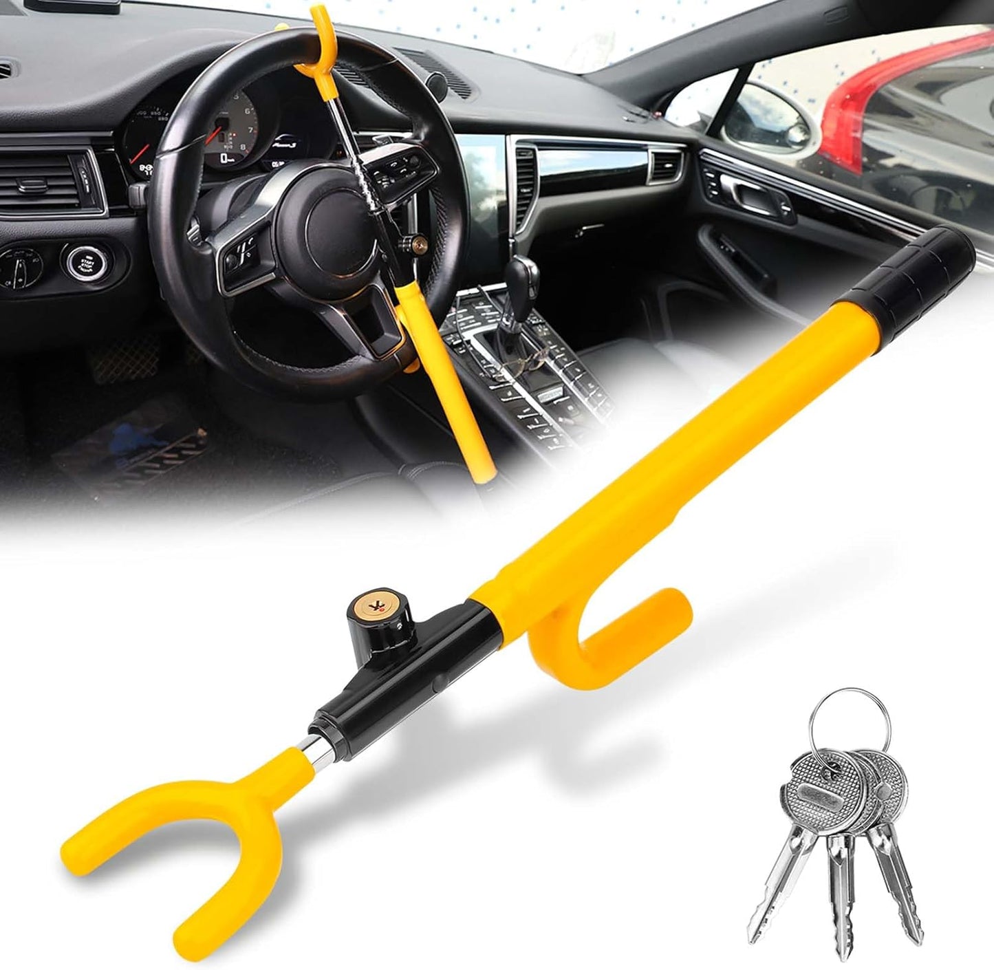 Car Steering Wheel Lock Anti-Theft Device - MIRUNNY Security Steering Wheel Lock with Adjustable Length for Trucks Vans SUVs