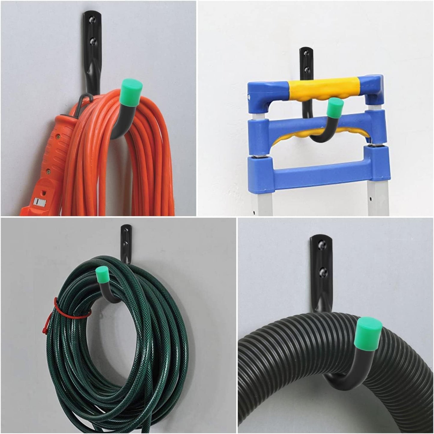 Steel Garage Storage Hooks - 6 Pack, Organizer for Hanging Power and Garden Tools, Ladders, Hose, Bikes, Ropes, Bulk Items, and More(Green)