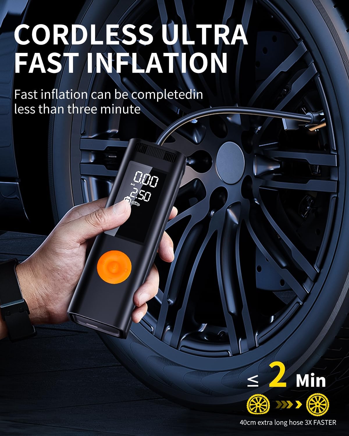Tire Inflator Portable Air Compressor - 150PSI 4x Faster Portable Tire Inflator for Car - Air Pump For Car Tires with Digital Pressure AutoOff Smart Air Pump Suitable SUV, Bike and More (Orange)