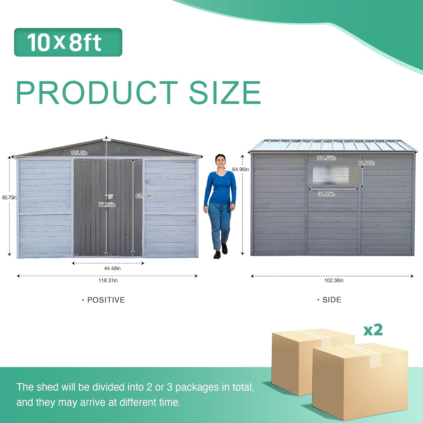 8x10 FT Outdoor Storage Shed with Windows, Wood & Metal Garden Shed, Outside Storage Shed Waterproof for Backyard, Garden, Patio, 4 Vents (Without Floor) Gray