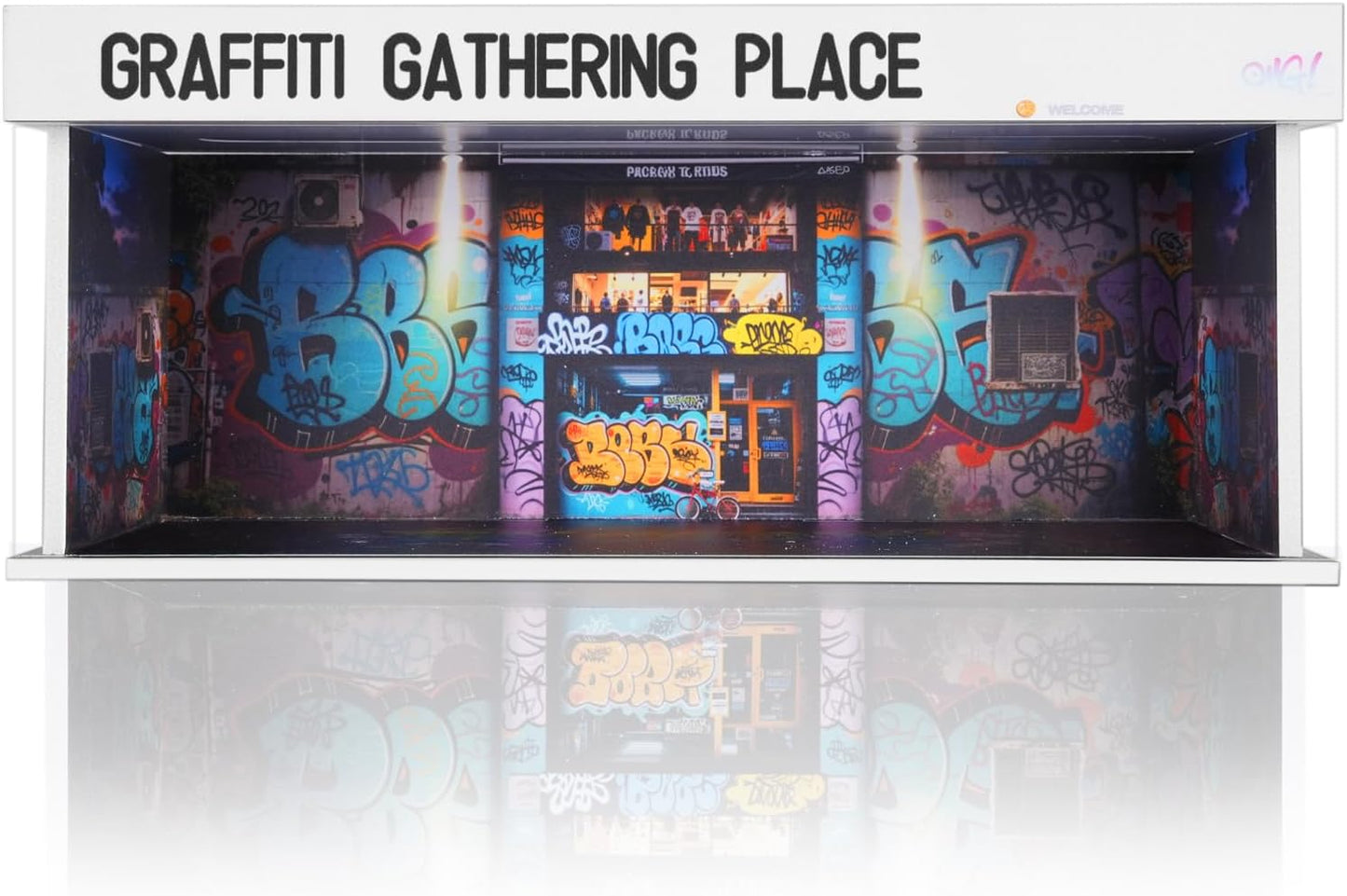 Display Case for Hot Wheels: Stackable Parking Garage for 1/64 Scale Matchbox Toy Car, FoamBoard Storage for Monster Trucks with LED Light and Acrylic Cover, 2025 Upgraded Graffiti Wall