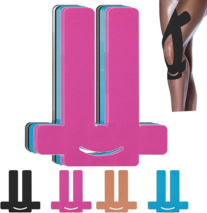 12 Count Precut Kinesiology Tape for Knees, Waterproof Knee Tape for Knee Pain Relief Pre Cut, Original Cotton Athletic Tape, Durable Knee Tape for Sports and Long-Lasting Support (Mix)