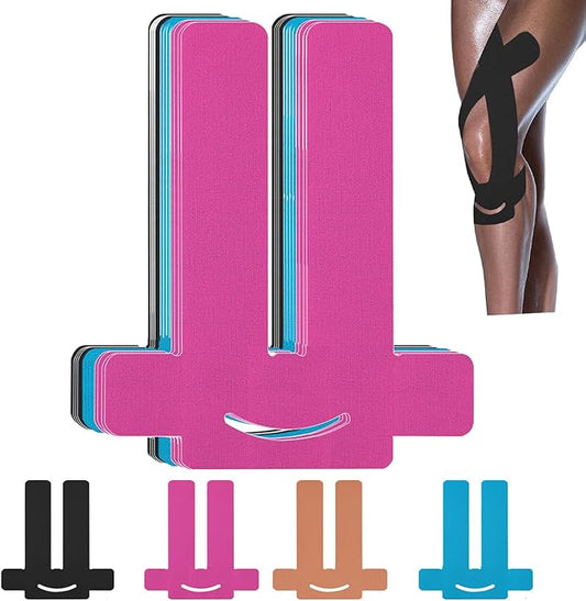 12 Count Precut Kinesiology Tape for Knees, Waterproof Knee Tape for Knee Pain Relief Pre Cut, Original Cotton Athletic Tape, Durable Knee Tape for Sports and Long-Lasting Support (Mix)