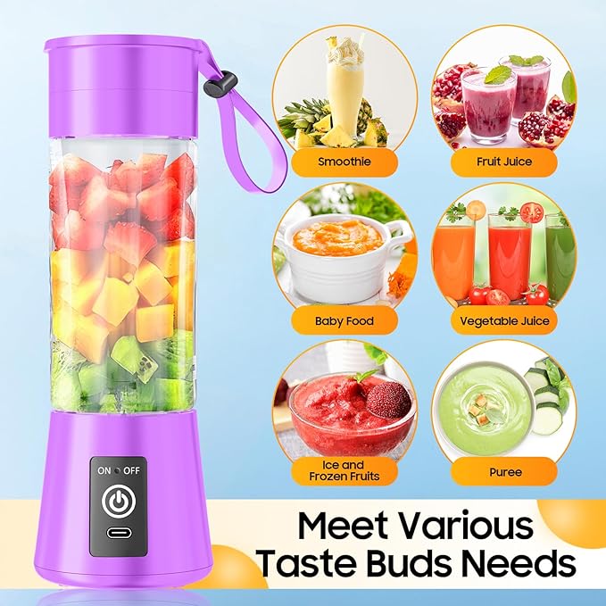 Personal Blender for Shakes and Smoothies - 2025 New Upgrade Cordless Portable Blender USB-C Rechargeable, 380Ml BAP Free Juice Cup, 6 Blades Freshly Squeezed for Picnic/Sprots, 20000Rpm/Min Speed