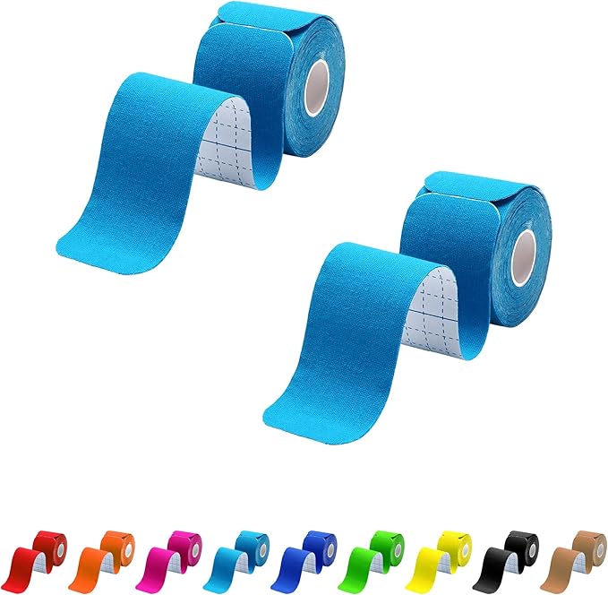 Kinesiology Tape Precut 2 Rolls Pack, Athletic Tape for Muscle Joints Support, 40 Strips for Knee Ankle Shoulder Back, Latex Free and Water Resistant, Blue