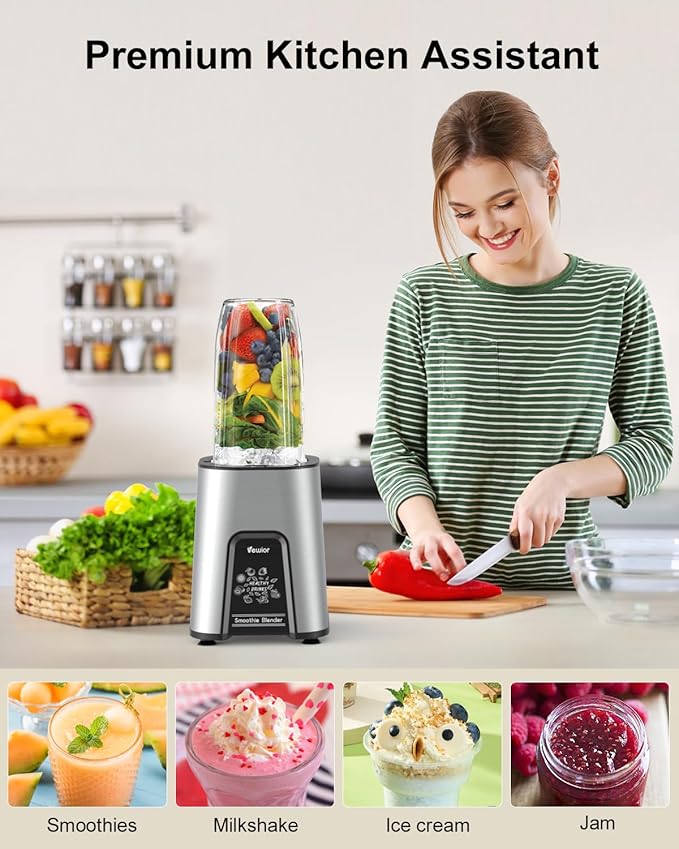VEWIOR Smoothie Blender, 900W Personal Blender for Shakes and Smoothies, Blenders for Kitchen, Smoothie Juice Mixer with 2 * 22Oz BPA-Free To-Go Cups