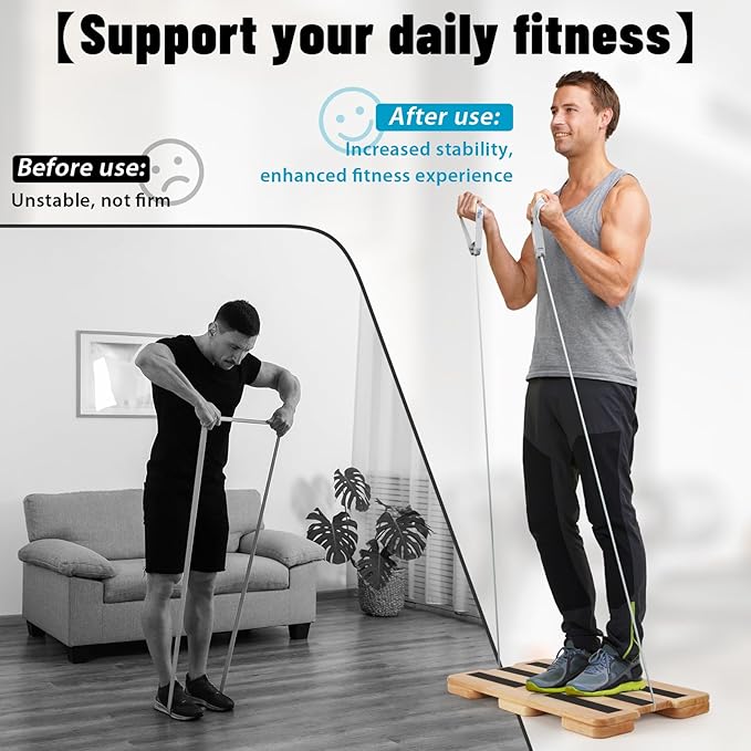 Wooden Exercise Board, Resistance Band Foot Plate with Non-slip Design, Wood Fitness Board for Resistance Band Training, Workout Bands, Balance, Stretching, Flexibility Exercise Home Gym