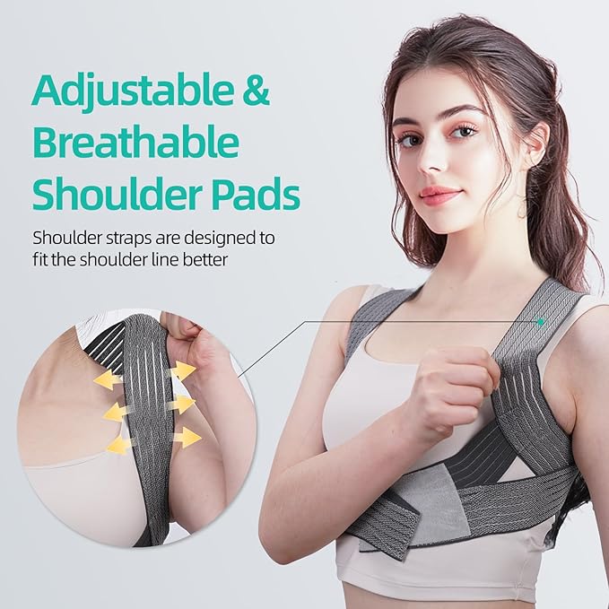 Posture Corrector for Women, Adjustable Upper Back Strap for Shoulder, Neck and Upper Back Pain Corrects Posture Corrects Hunching Silvery L-XL