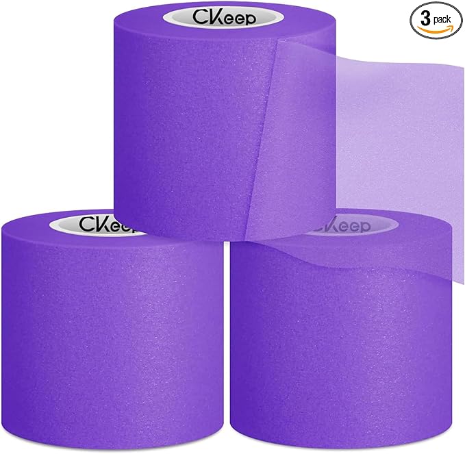 CKeep Pre Wrap Athletic, 3 Rolls Purple Prewrap Athletic Tape, Foam Underwrap Sports Wrap for Hair