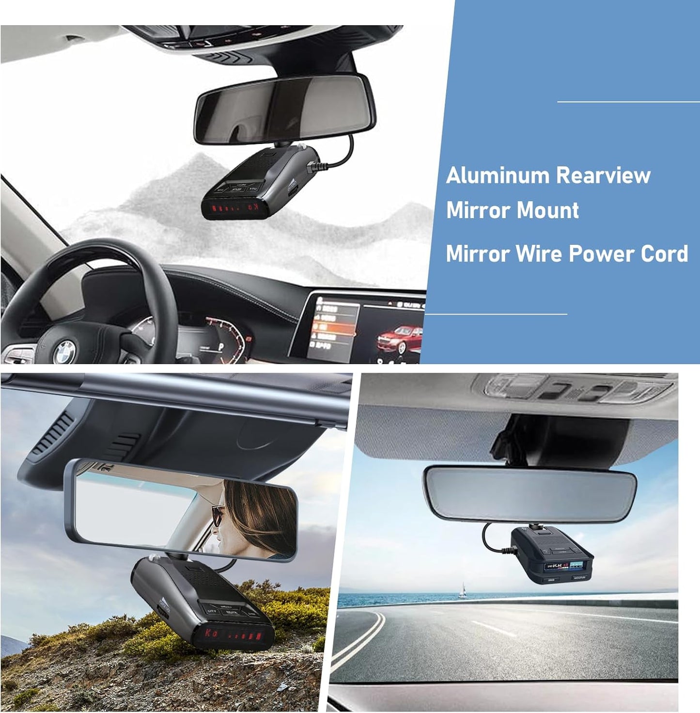 Radar Detector Mount,Rearview Mirror Rod Radar Mounting Bracket+Rearview Mirror Hard Wire Power Cord kit16,with Inline Fuse (for Uniden Radar Detector)