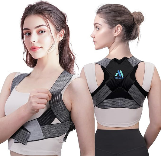 Posture Corrector for Women, Adjustable Upper Back Strap for Shoulder, Neck and Upper Back Pain Corrects Posture Corrects Hunching Black L-XL