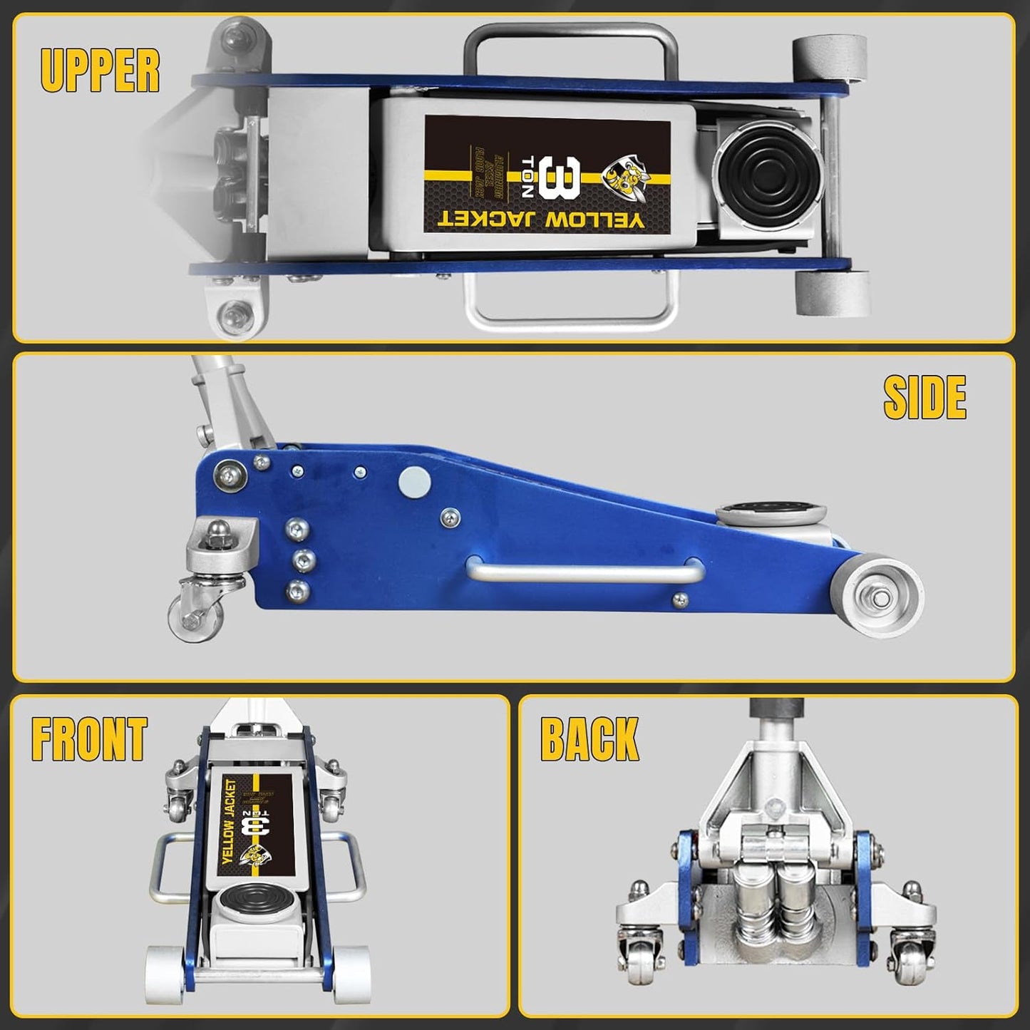 YELLOW JACKET Floor Jack 3 Ton Hydraulic Low Profile Aluminum and Steel Racing Car Jack with Fast Lifting Dual Pump for SUV,Truck, MVP,6600 lbs Capacity