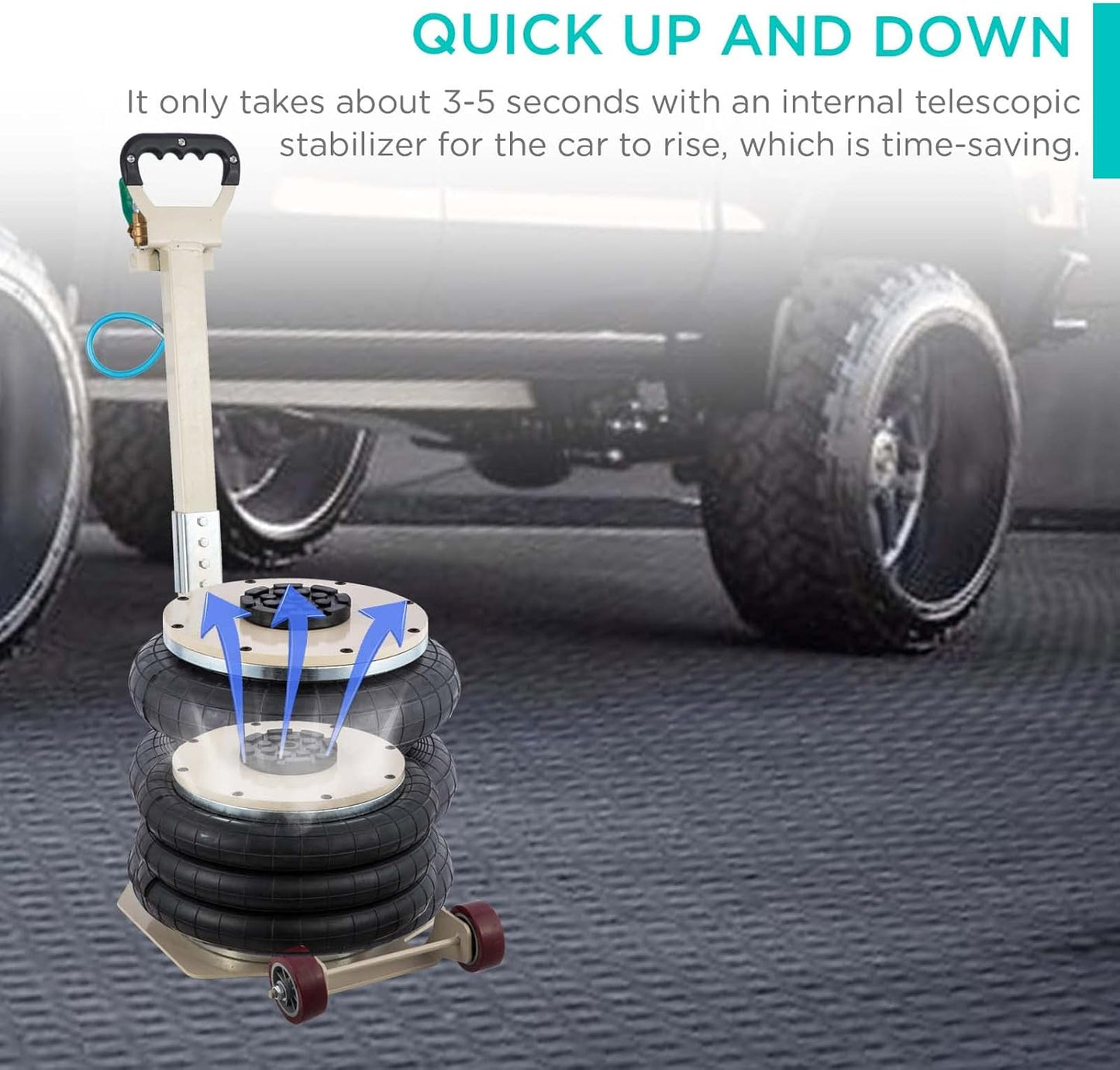 CXRCY 5 Ton Air Jack for Cars & Trucks - 11000LBS Capacity Pneumatic Airbag Jack with Adjustable Long Handle, Fast Lifting up to 16 Inch for Cars,Trucks(White Triple Bag Air Jack)