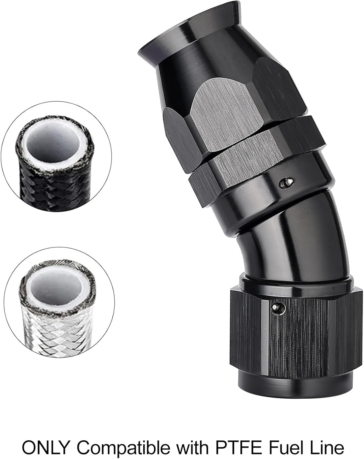 EVIL ENERGY 8AN 30 Degree PTFE One Piece Full Flow End Hose Fitting Aluminum Black