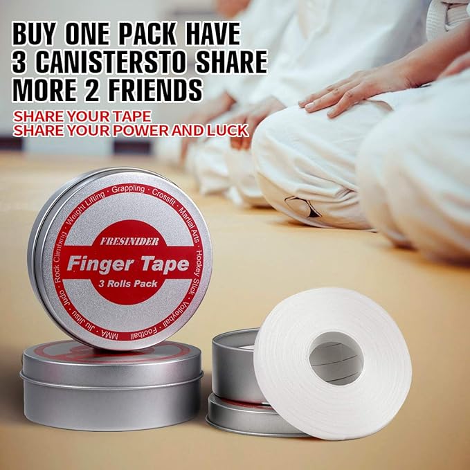 Finger Tape - Strong Athletic Tape | 0.3” x 45 Feet (9 Pack) Tin Set | No Sticky Residue | for Rock Climbing, BJJ Jiu Jitsu, Grappling, Judo, MMA, Rock Climbing and Martial Arts (White)