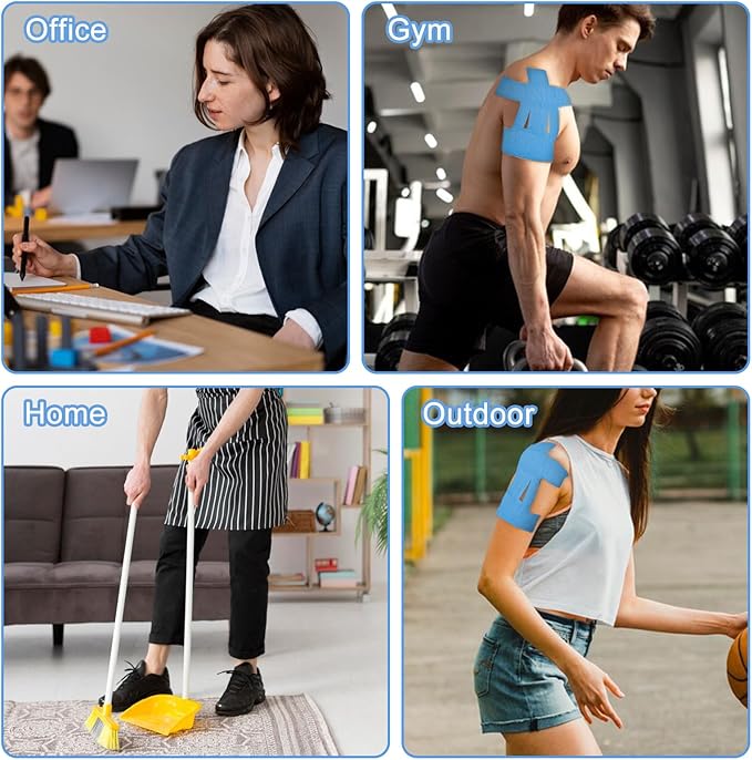 15 Pcs Precut Kinesiology Tape for Shoulder, Latex-Free Shoulder Tape for Pain Relief, Muscle Strips Kinesiology Tapes Precut, Sports Tapes Athletic Patch Support Muscle Elastic Breathable(Blue)