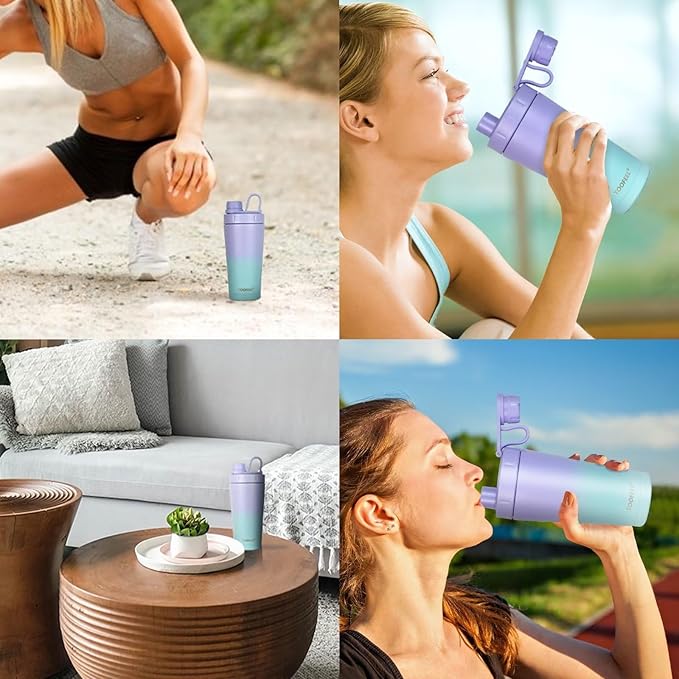 TOOFEEL Insulated Protein Shaker Bottle - 20 oz Double Walled Vacuum Metal, Keeps Cold/Hot, BPA Free Leakproof