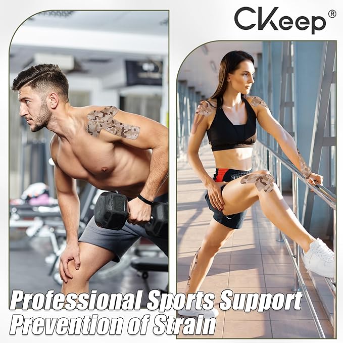CKeep 4 Rolls Kinesiology Tape, Original Cotton Elastic Athletic Tape, 20 Precut 10" Strips Each, Desert Camo, Ideal for Muscle Support & Injury Prevention