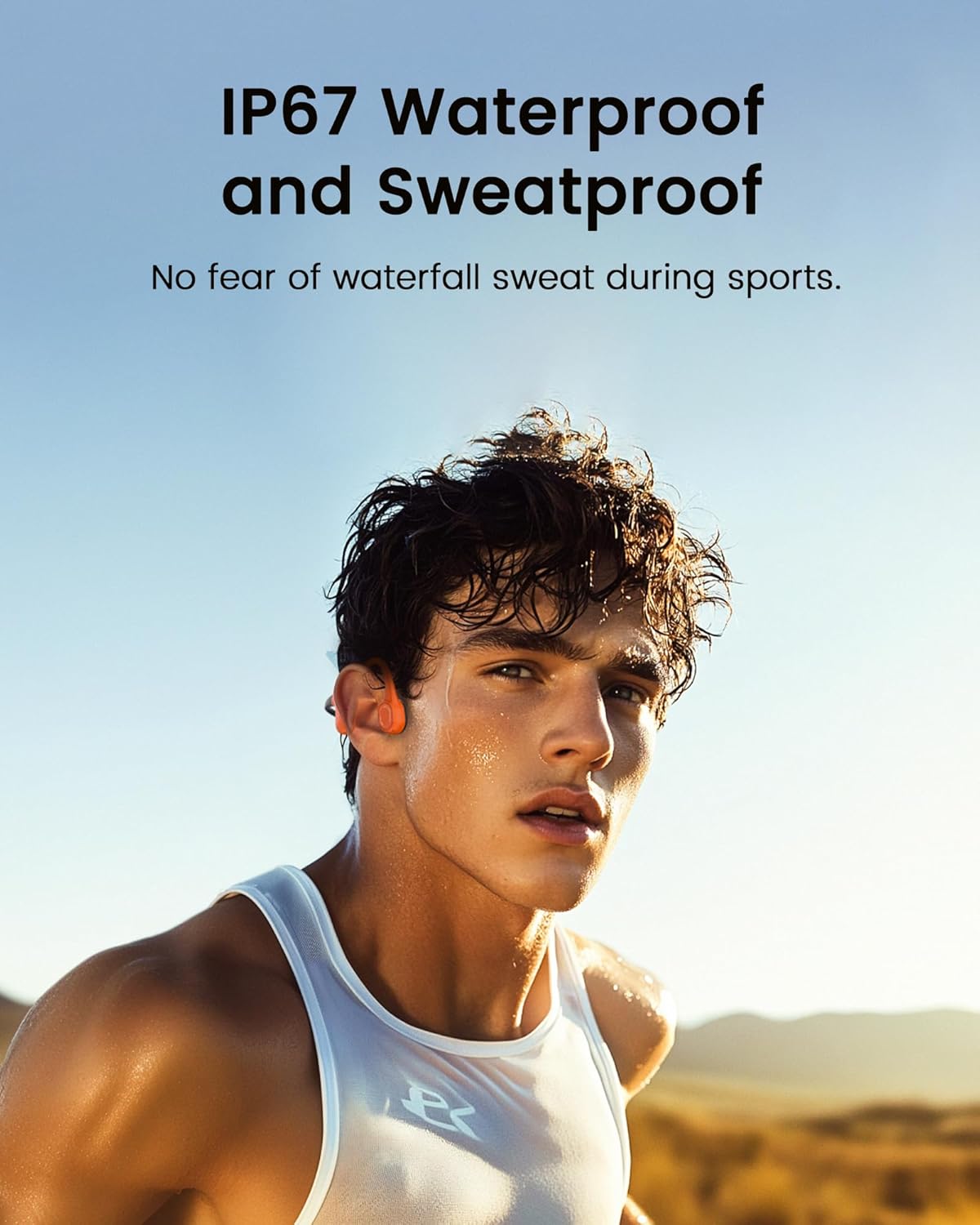 Aerra Bone Conduction Sport Headphones, IP67 Waterproof Workout Earphones, Open-Ear, Wireless Bluetooth with Mic, Secure and Comfortable for Running and Cycling, Orange and Black