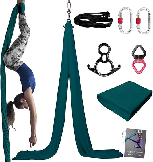 PRIOR FITNESS Aerial Silks Kit Colorful 9/15/20 Yards 40D Nylon Fabric Hammock Set With Hardware & Guide for All Levels Of Aerial Yoga Practice and Acrobatic Flying For Adults Aerial silk