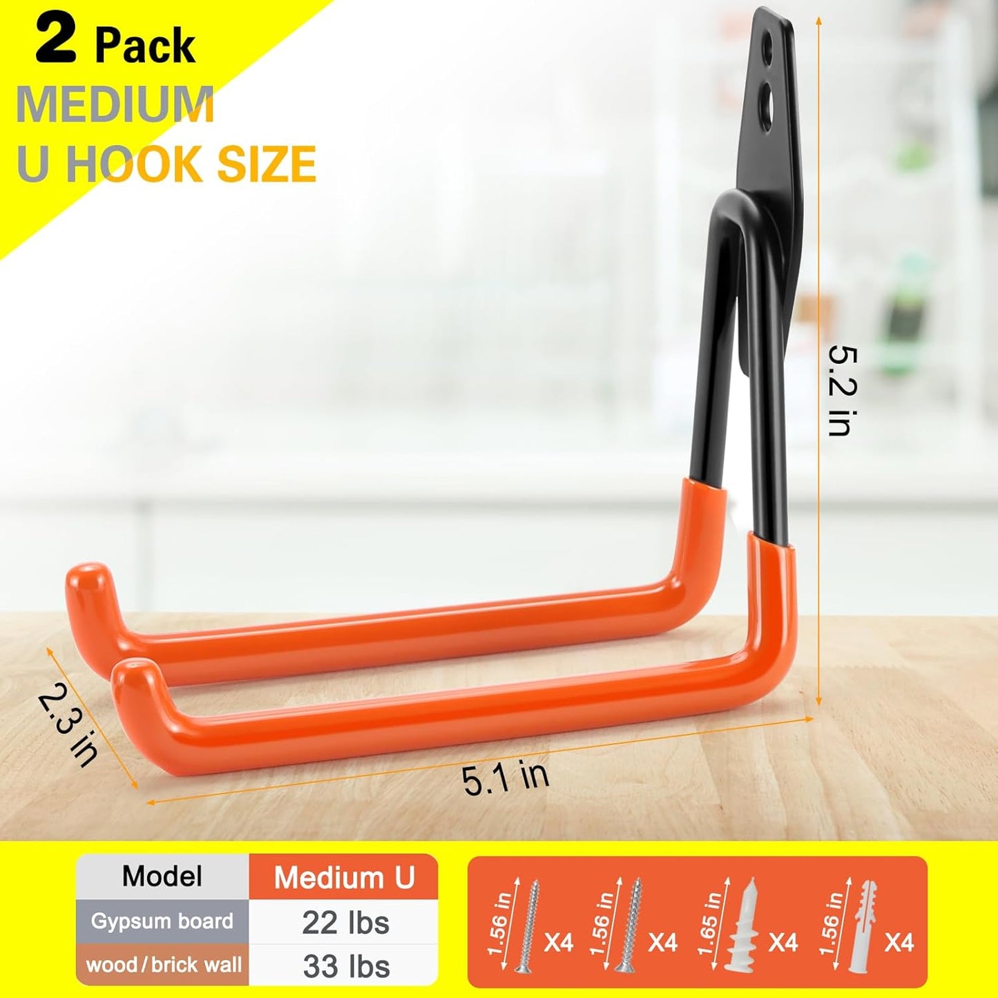 2 Pack Garage Hooks Heavy Duty Storage Organizer Wall Mount Power and Garden Tool Hangers, for Hanging Ladders, Ropes, Hose, Bulk Items