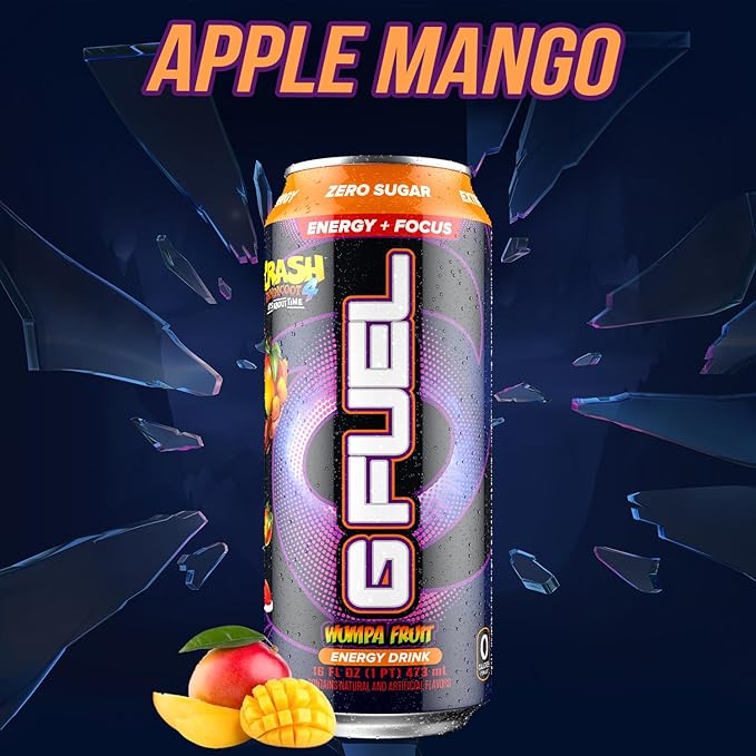 G Fuel Energy Drink, Apple Mango, Sugar Free Beverage with 300mg Caffeine, Daily Energy Boost with Focus Amino, Vitamin + Antioxidants, 16 oz Cans (Crash Bandicoot, 12-Pack)
