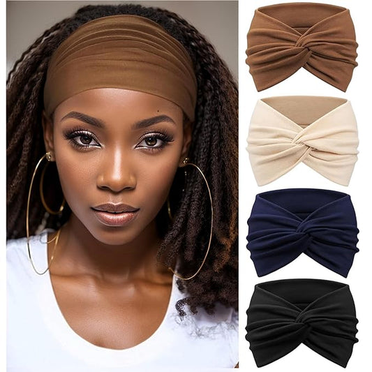Wide Headbands for Women Yoga Running Sports Headhand Bandana Boho Non Slip Sweat Head Bands Accessories 4 Pack