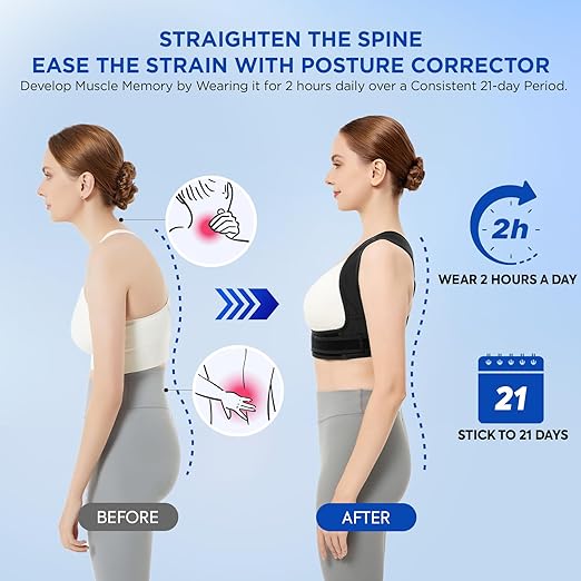 Posture Corrector for Women and Men, Adjustable Upper Back Brace for Clavicle Support and Providing Pain Relief from Neck, Shoulder, and Upper Back (Black, Large/XLarge)