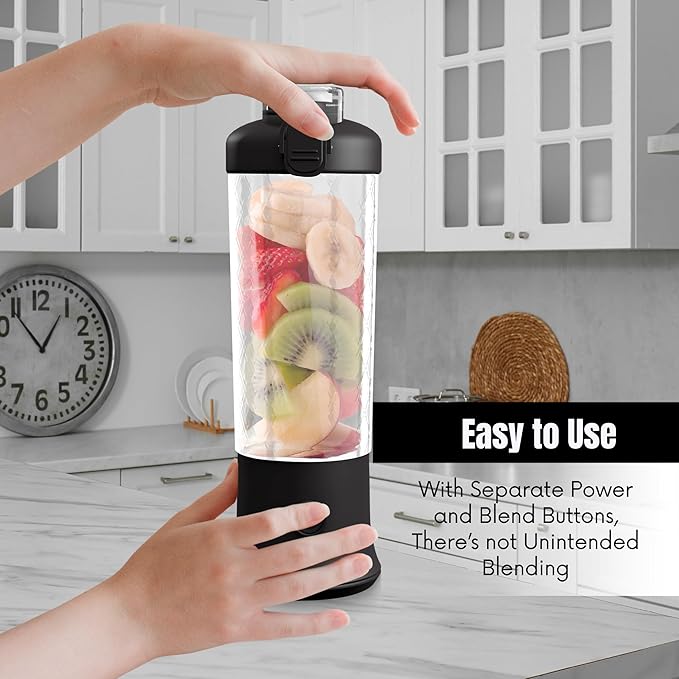 SSKAWorldwide Portable Blender - 21oz Smoothie Blender Rechargeable Small Blender with 6 Blades Personal Blender for Home Office Gym Sports and Travel (Black)