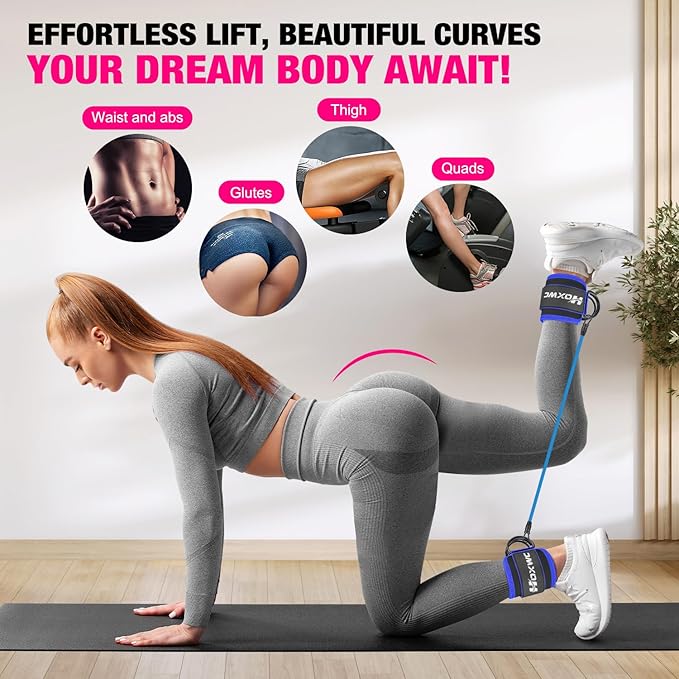 Ankle Resistance Bands with Cuffs, Ankle Bands for Working Out, Ankle Resistance Band for Leg, Booty Workout Equipment for Kickbacks Hip Fitness Training, Exercise Bands for Butt Lift Women