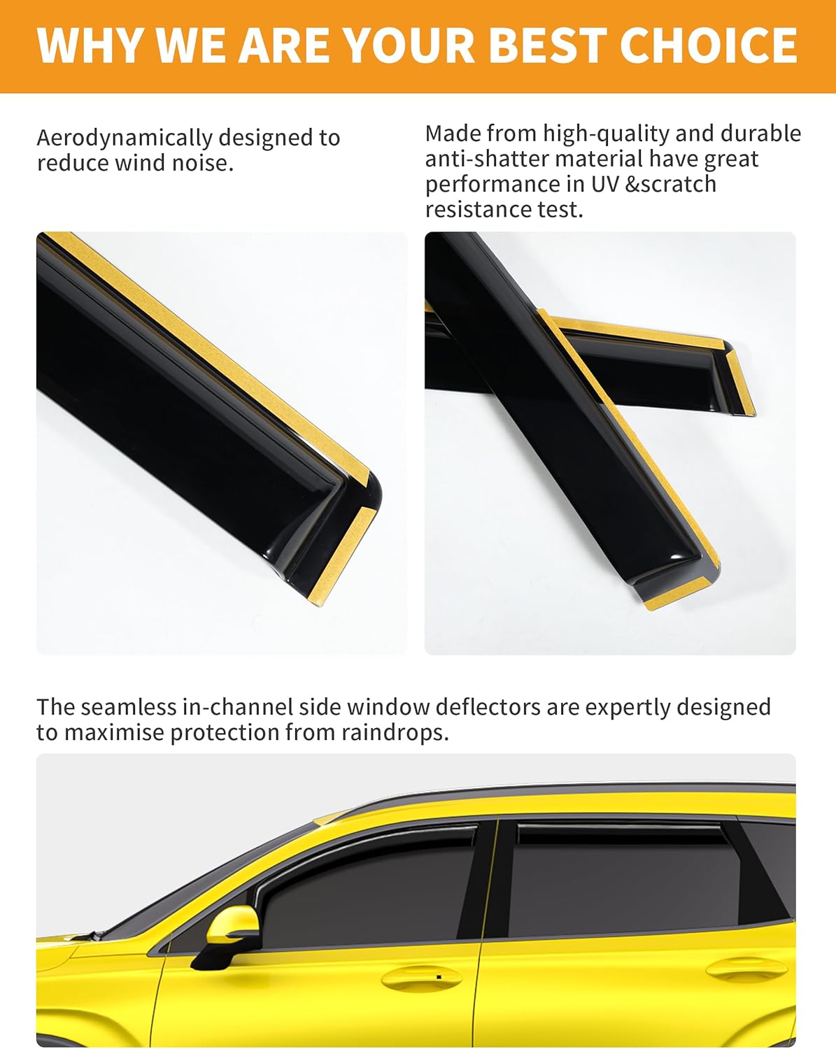 in-Channel Window Rain Guards Intended for Hyundai Santa Fe 5 Seats 2019-2023 (Not for XL 7 Seat) Window Deflectors Vent Visors Shades Exterior Visors Rain Guards Accessories - 4 pcs