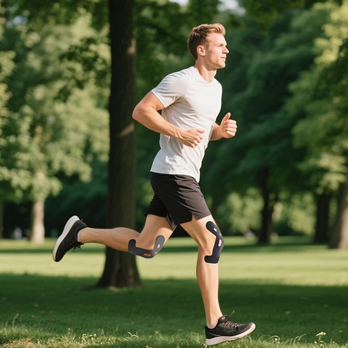 10 Pcs Precut Kinesiology Tape for Knees,Kinesiology Ankle Tape,Waterproof Elastic Knee Kinetic Tape,Breathable Latex-Free Tape for Knee Support and Stability,Pain Relief(Black)