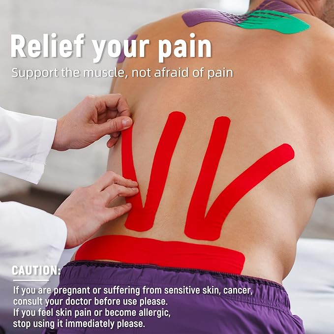 4 Pack Kinesiology Tape for Sports Athletes - 16 FT Waterproof Athletic Tape for The Knee, Elbow and Shoulder Muscles, etc. (Beige)