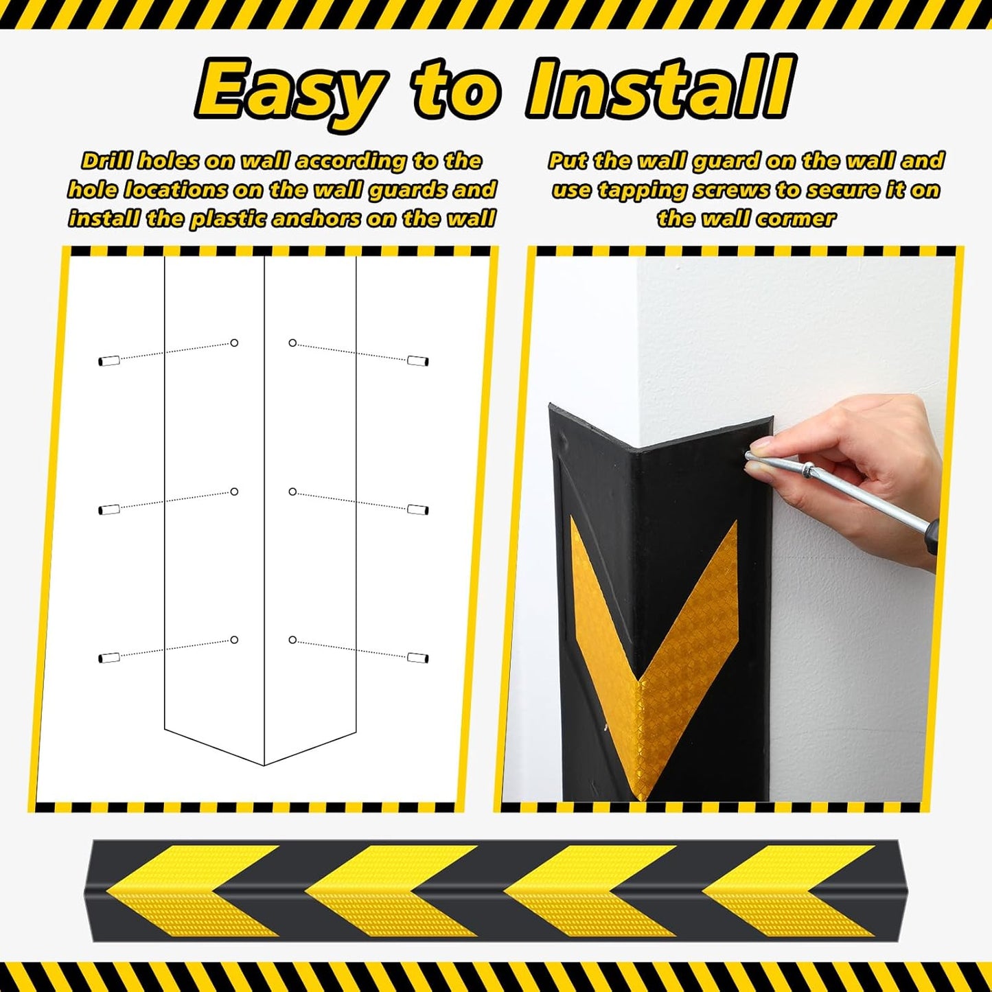 12 Pack Garage Wall Corner Guards, 31" Rubber Edge Protectors with Reflective Stripe for Parking Safety, Car Bumper and Wall Corner Protection