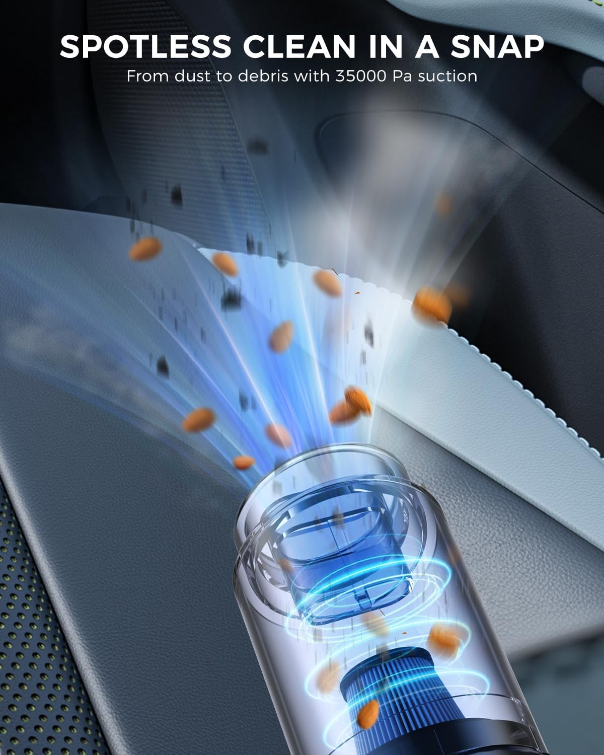 Car Vacuum Portable Cordless, 35000PA High Power Suction & Blower, Wireless Handheld Vacuum Cleaner for Car, Home, Office, Pet(Navy Black)