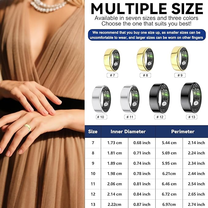 Smart Rings for Women Men,Fitness Tracker Ring,Heart Rate,Blood Oxygen,Blood Pressure,Step Tracker,Sleep Monitoring,No Subscription Fee,IP68 Waterproof Smart Ring for iphone&Android(Gold 11)