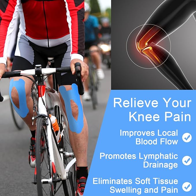 12 Pcs Precut Kinesiology Tape for Knees Waterproof Sport Knee Tape Elastic Breathable Latex-Free Athletic Tape Knee Pain Relief Tape for Knee Tendons Support Strips Fitness (Blue)