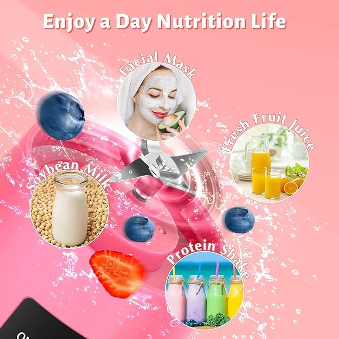 Portable Blender, Personal Blender USB Rechargeable, Mini Juicer for Shakes and Smoothies, Strong Cutting Power with 6 Blades, 380Ml Traveling Fruit Veggie Juicer Cup for Home, Sport, Office, Camping